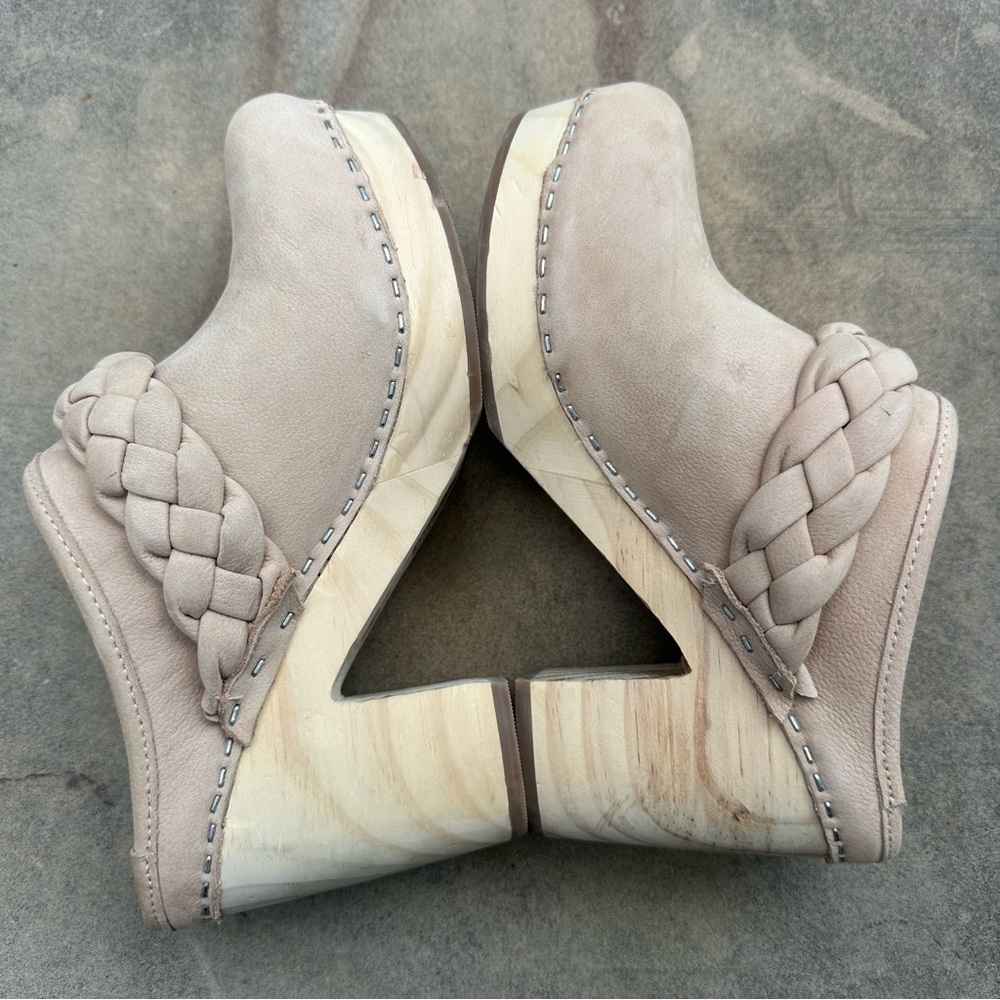 Dolce Vita Hila Braided Clogs Mules Platform Wood Heel Nude Leather Size 6 - Picture 7 of 10